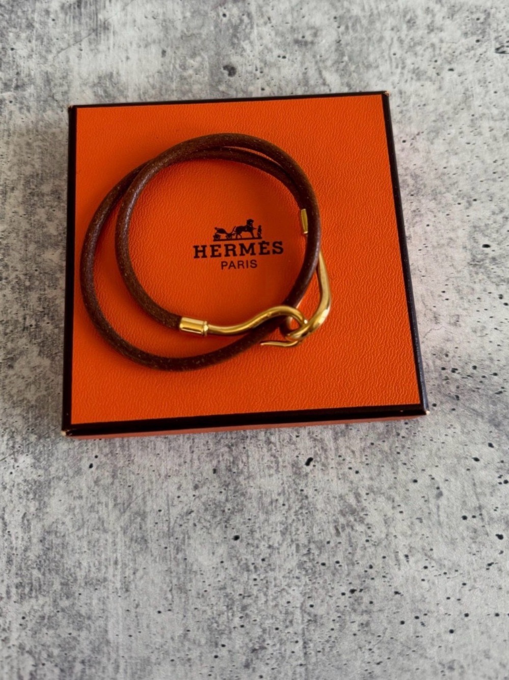Hermes Jumbo Hooks Bracelet Brown x Gold Plated